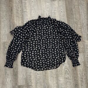 Black Goth Boho Cottagecore Romantic Floral Poet Blouse Sz M